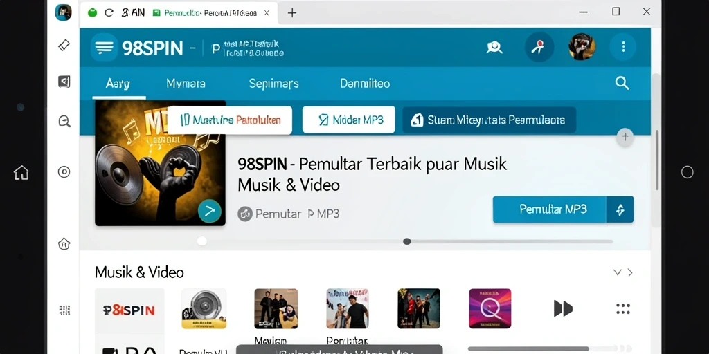 Tampilan antarmuka 98SPIN yang menarik saat memutar musik.