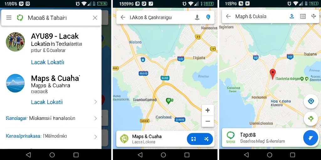 Antarmuka aplikasi AYU89 yang menampilkan fungsi Lacak Lokasi yang jelas.