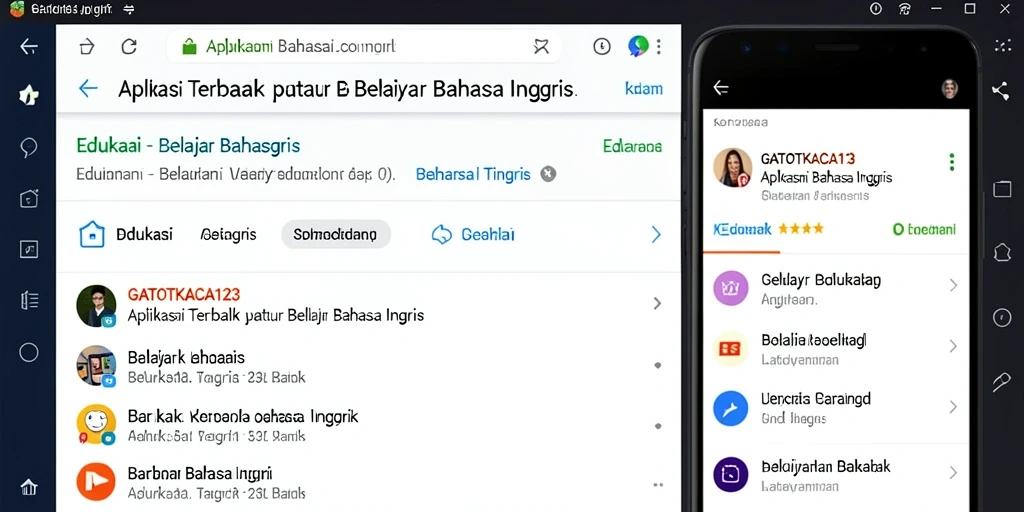 Antarmuka aplikasi GATOTKACA123 untuk belajar Bahasa Inggris yang interaktif.