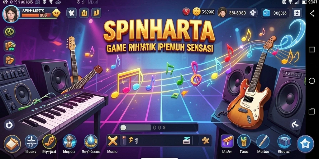 Tampilan antarmuka SPINHARTA yang dinamis dan penuh warna.